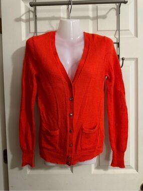 J. Crew Bright Orange V-Neck Button Cardigan
